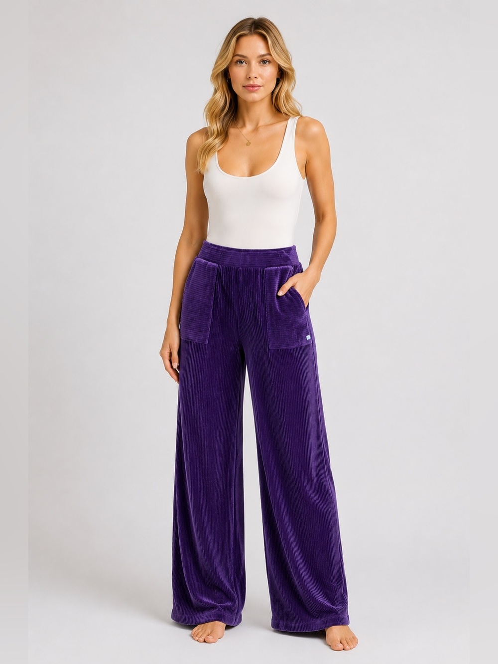 T by Talbots Travel Capsules Pants Small Sky Lounge Velour Purple Wide Leg Rib S